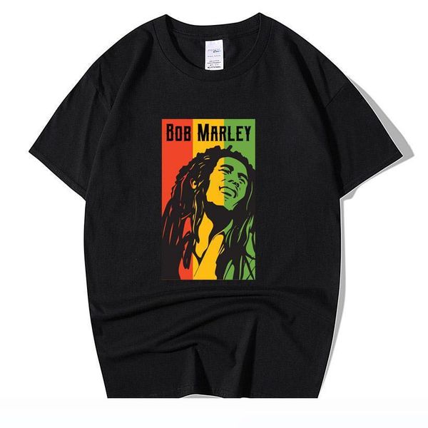 

bob marley rock hip hop t shirt men male summer plus size streetwear casual short sleeve round neck cotton reggae star t-shirt, White;black