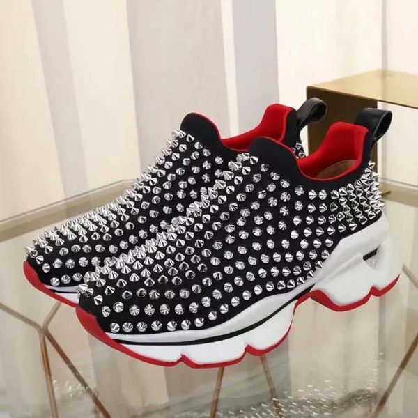 

classics men shoes red bottom shoe low cut suede spike shoes for men and women shoes party wedding crystal leather sneakers sh02 c7, Black