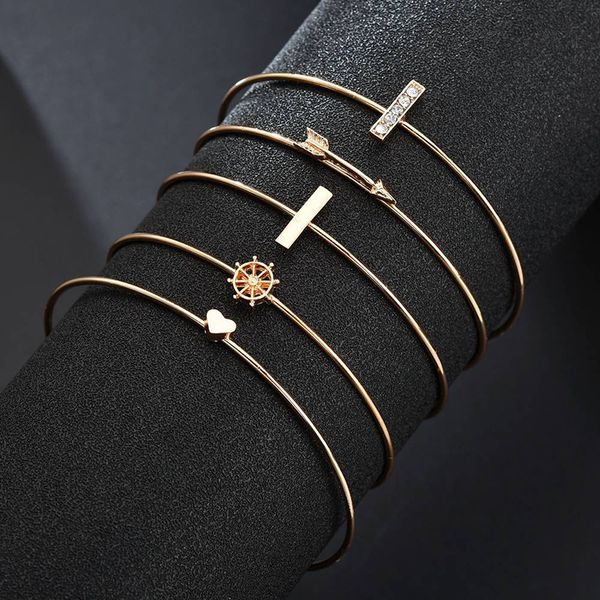 

5 pcs gold cuff rudder bracelets&bangles for men women bohemian jewelry bracelets charm handmade dropshipping bracelet bt200293, Golden;silver