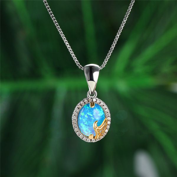 

luxury female oval opal pendant necklace charm gold silver color chain necklaces for women dainty crystal wave wedding necklace