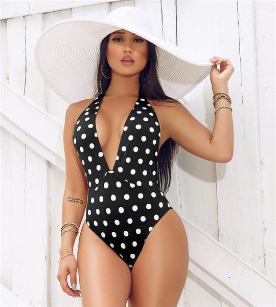 

high waist bind ladies bikini summer womens bathing clothing polka dot one piece womens swimwear, White;black