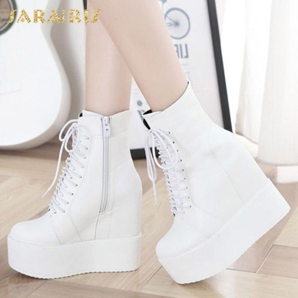

sarairis fashion new 2020 ankle boots woman shoes platform zipper concise height increasin spring autumn boots ladies footwear, Black