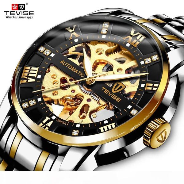 

automatic skeleton watches t9005a diamond scale luminous hands men watch mechanical male clock classic wristwatches 2019, Slivery;brown