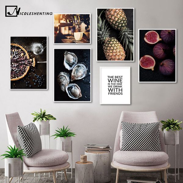 

food kitchen poster wall art canvas print blueberry pie fig coffee painting decorative picture modern dining room decoration