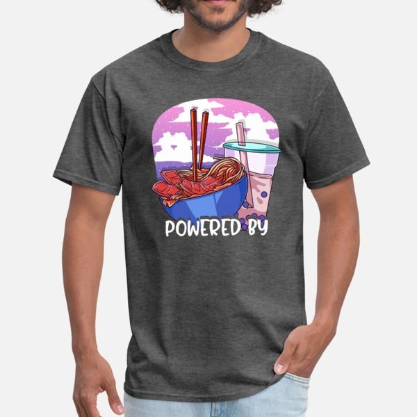 

powered by ramen boba tea kawaii anime t shirt men print short sleeve crew neck homme anti-wrinkle humor summer style standard shirt