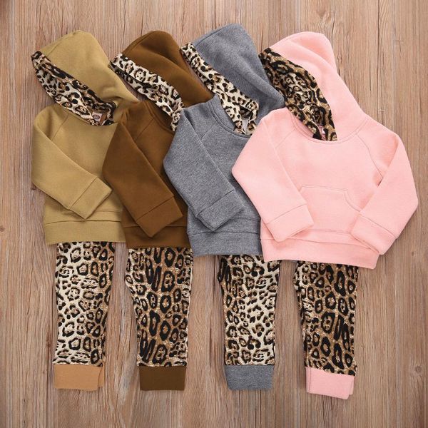 

newborn baby girls boys fashion 2-piece outfit set long sleeve velvet leopard hooded hoodie +long pants autumn winter set, White