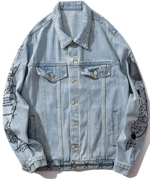 

icpans men retro vintage denim jacket coat style denim jacket streetwear 2020 autumn fashion printing hip hop japan style, Black;brown
