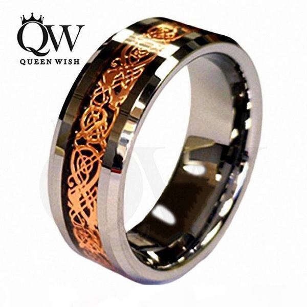 

mens engagement rings infinity wedding rings jewelry 18k rose gold plated celtic dragon 8mm tungsten carbide wedding band ring men's je, Slivery;golden