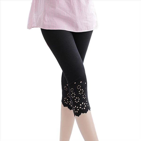 

m xxl casual women leggings summer cotton knitted flower solid color midi leggins work out girls leggings stretched pants, Black