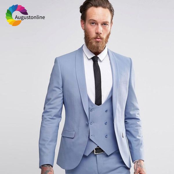 

sky blue slim fit men suits wedding groom tuxedos 3 pieces (jacket+pants+pants) bridegroom suits blazer prom wear, White;black