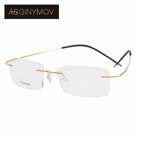 

as ginymov titanium optical spectacle frame rimless reading glasses optical myopia memory titanium eyewear elastic light frame, Black