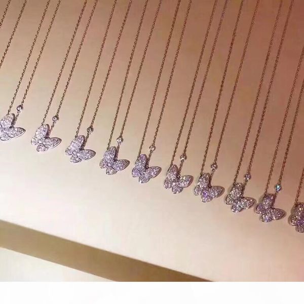 

famous luxury s925 sterling silver full crystal butterfly charm pendant short chain necklace for women jewelry