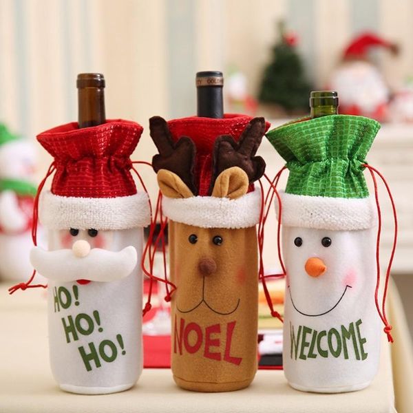 

1pc cute santa claus red wine bottle cover clothes bags flannelette christmas gift holders dinner table decor new years supplies
