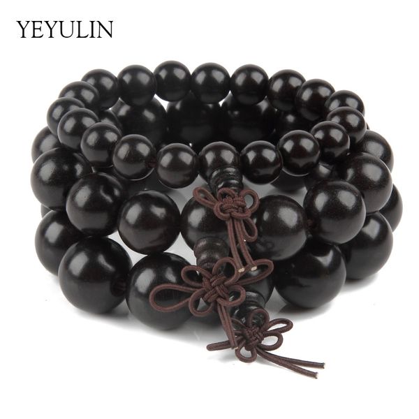 

trendy 18 15 10mm black wood buddha beads bracelet for women men wooden prayer bangles jewelry, Red;blue