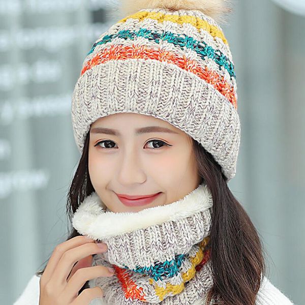 

hats, scarves & gloves sets ladies winter hat plus velvet warm woolen autumn crochet knit +scarf set, Blue;gray