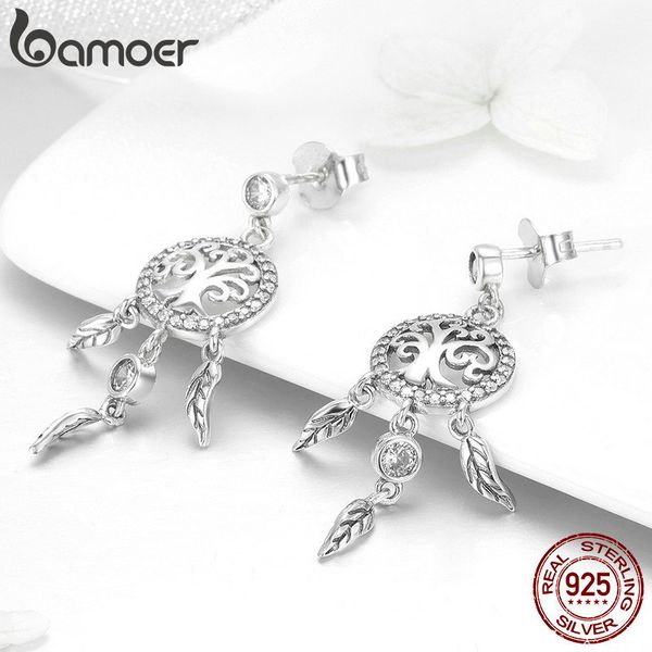 

bamoer fashion 925 sterling silver tree of life dream catcher drop earrings for women vintage sterling silver jewelry sce457 200923