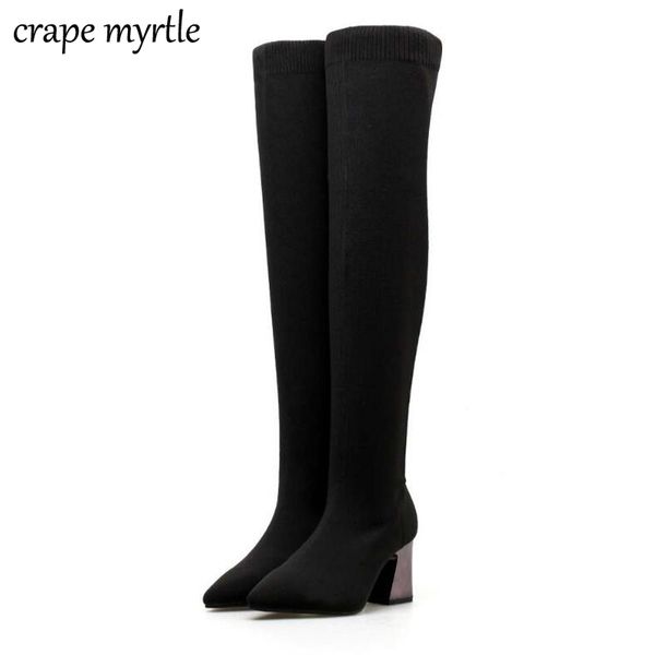 

winter over the knee boots women stretch fabric women thigh high woman shoes long bota feminina yma966, Black