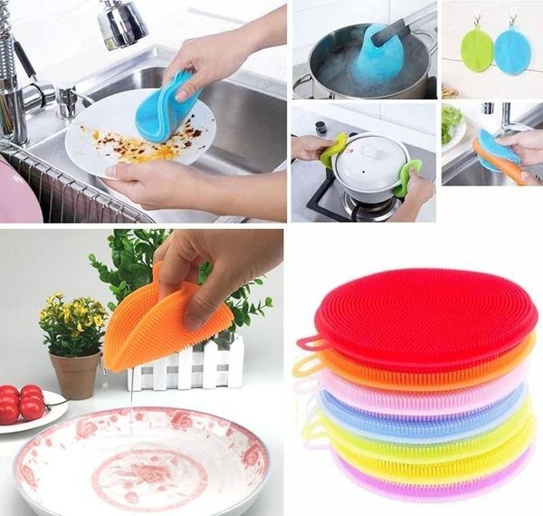 

cloth reusable scouring pot bowl brush silicone duster brush cleaning dish round dishcloth pad kitchen fruit silicone washing wash pan sjygh