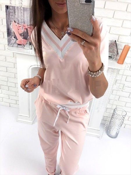 

2pcs женщины повседневный костюм sweatsuit пуловер топ брюки костюмы стильный женщин v шеи пуловер кофты длинные брюки комплекты, Gray