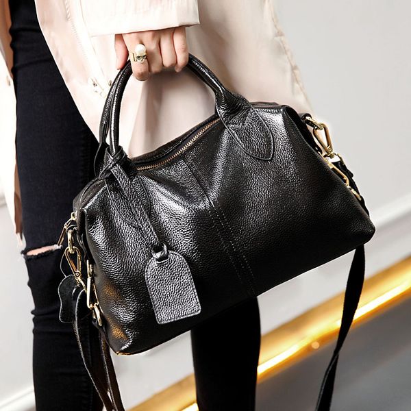 

2020 new style women's cow leather bag fashion boston women's leather bags handbag simple shoulder bag