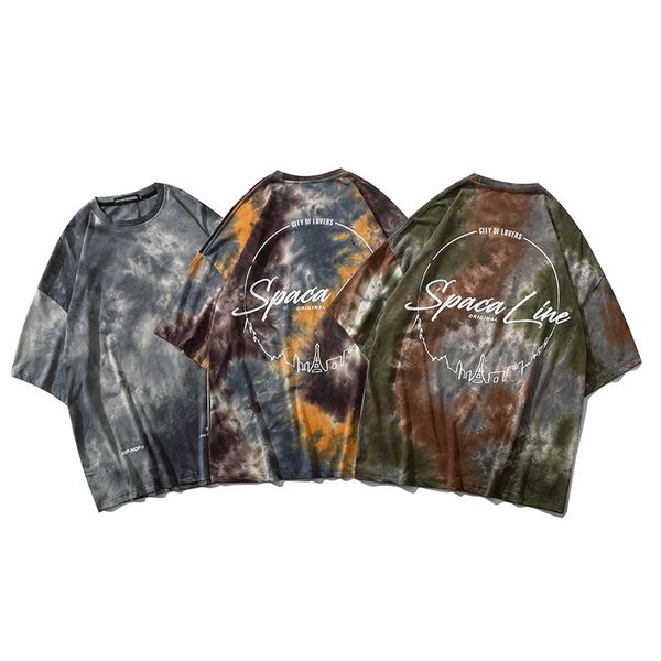 

men t-shirt hip hop streetwear vintage gray tie dye tshirt harajuku summer short sleeve t-shirt cotton tees tie dye, White;black