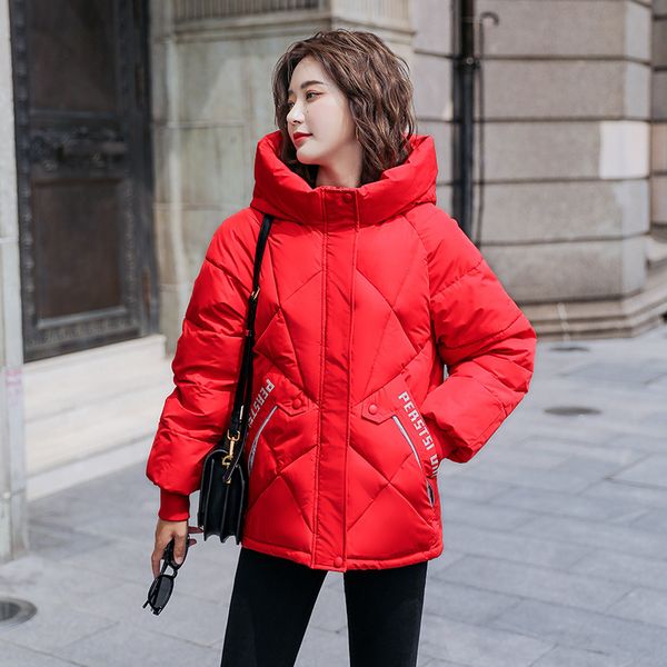 

parkas women's cotton coat 2020 new winter jacket cotton padded down hooded loose embroidery casual coat overcoat k907, Black