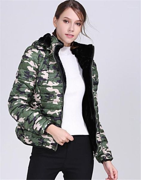 

designer cotton padded jackets fashion slim pockets panelled womens hooded cotton coats casual females clothing camouflage print womens, Black;brown