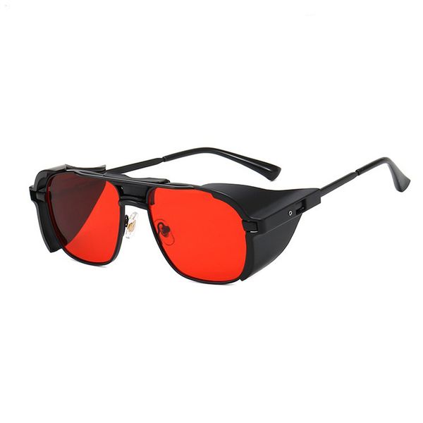 

punk leather side shields sunglasses gradient uv400 protection round metal optical glasses frame men women fml, White;black