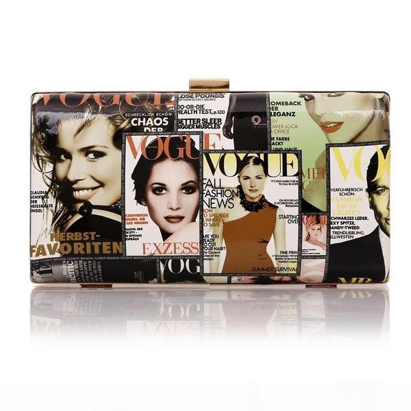 

designer-newspaper character printed magazine bag stylish women clutch bag papa handbag purse pop cool brand satchel evening bag - m1261