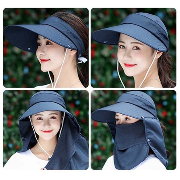 

women beach sun hats double layer foldable uv protection fishing summer outdoor cap hiking women sun hat camping visor hat, Blue;gray