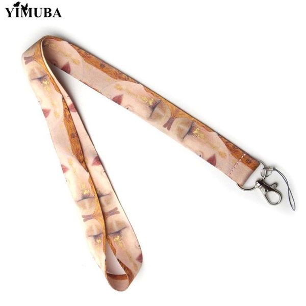 

yimuba gustav klimt golden tears the kiss painting lanyard keychain mobile phone neck strap id card badge holder vintage jewelry, Silver