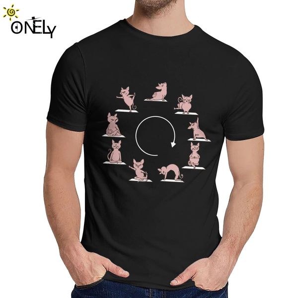 

man sphynx cat yoga t shirt gym relaxation cartoon exercise animal soft 2019 round neck vintage t shirt