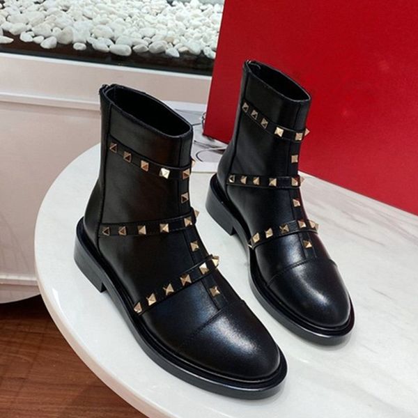 

rivets rockstud women knee high boots black genuine leather combat women ankle boots ruwnay designer party