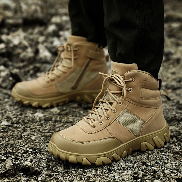 

tactical mens boots outdoor special force leather waterproof desert combat ankle boot fashion army work men's shoes, Black