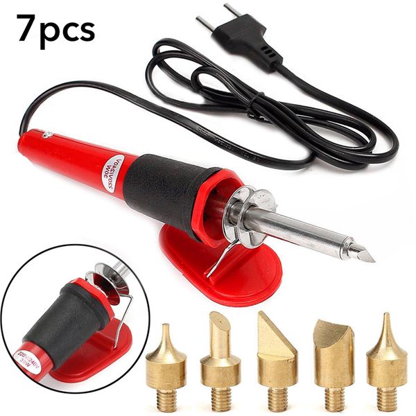 

7 pcs/set wood carved pyrography electric iron eu/us/uk 110-220v pyrography tools set for engraving craft soldering iron pen