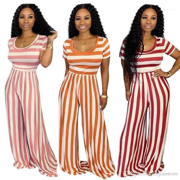 

ladies rompers casual holidays short sleeves 2pcs pants summer women striped jumpsuits fashion designer, Black;white