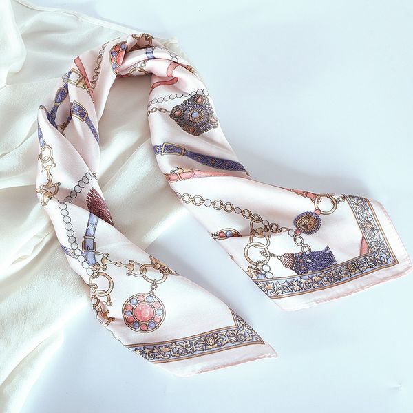 

мода цепи kerchief голова женщины шарф для волос розовый зеленый белый шелковый шейный платки женский 60 * 60см площади банданы lady шарфов, Blue;gray