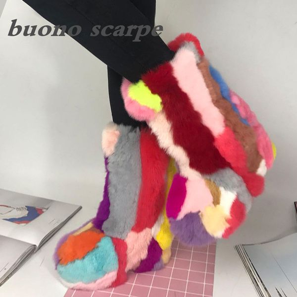 

winter new fur grass anti-slip inside thickening thick bottom tube hair female tide boots, Black