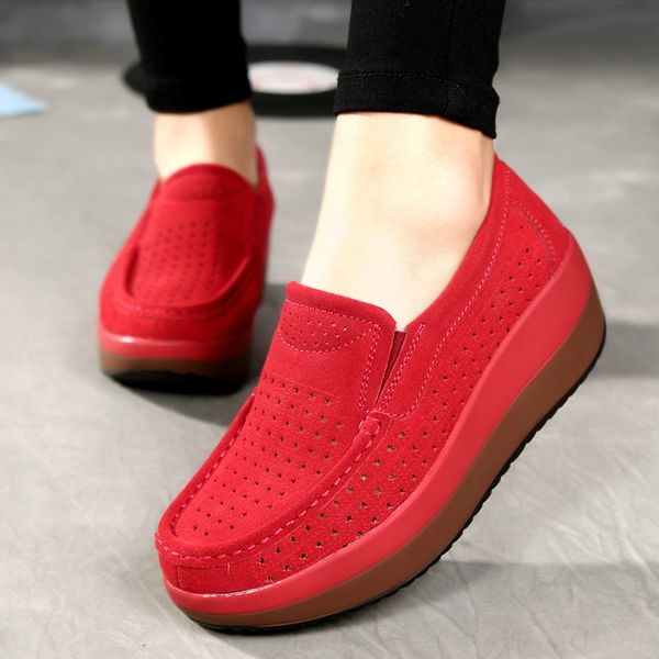 

2020 autumn women flat platform loafers shoes ladies suede leather hollow casual shoes slip on flats moccasins creepers, Black