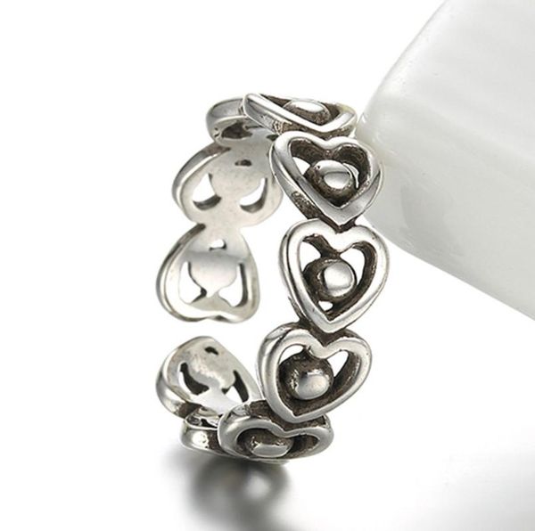 

retro love heart stackable thai silver color adjustable ring jewelry for women fashion party gifts s-r66, Golden;silver