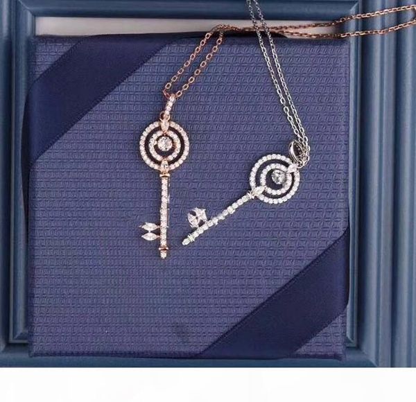 

sparkling dance key pendant necklace s925 sterling silver studded diamond open circle key necklace woman wedding ne