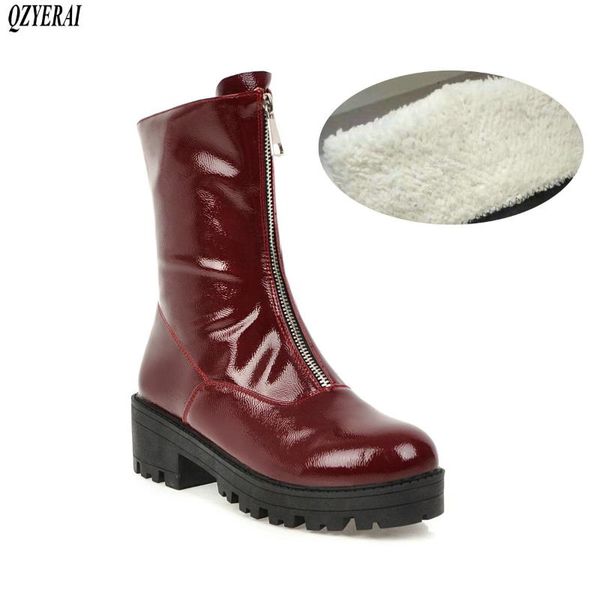 

2020 new autumn/winter patent-leather women boots fashionable front zipper women boots warm shoes russian shoes, Black