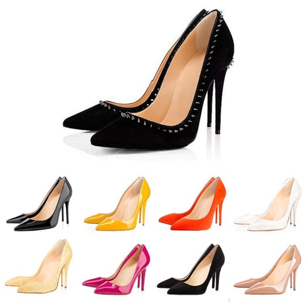 

rivets party red bottoms high heels wedding women dress shoes black white ruffles fashion nude black leather pointed toes pumps brand shoes