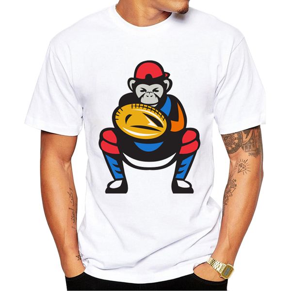 

teehub chimpanzee baseball catcher retro printed men t-shirt short sleeve summer tshirts casual funny tees