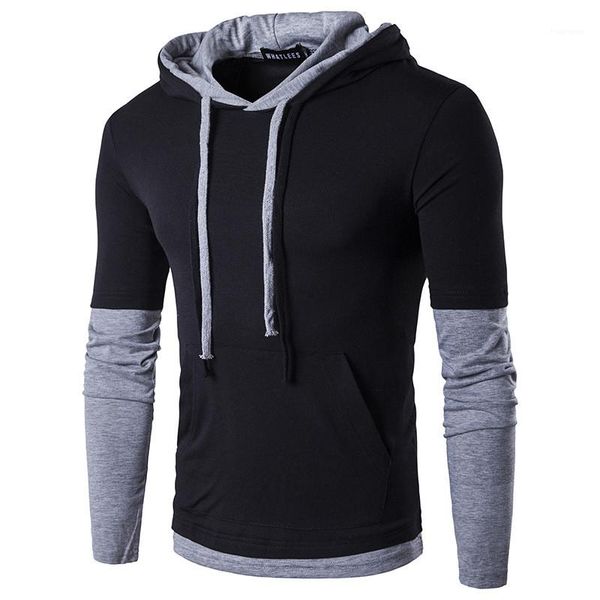 

вскользь тонкий лоскутная пуловер толстовка мужская мода solid color tops designer mens толстовки, Black