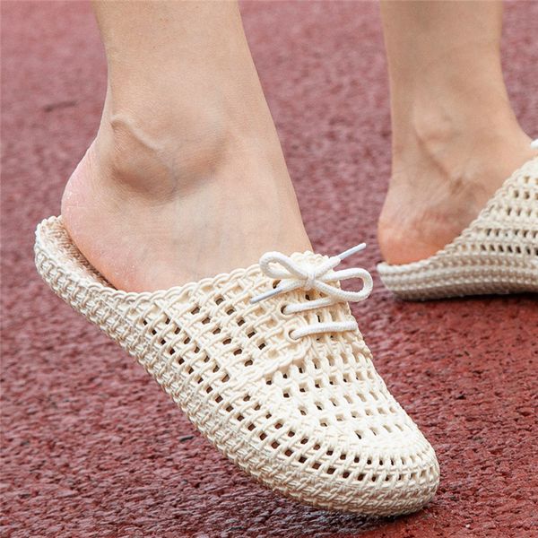 

новые корейских моды лето hole обувь полого кружева мягкого боттон покрытие женских сандалии и тапочки bow мама трусы, Black