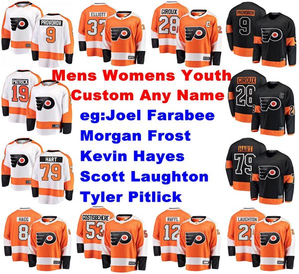 

mens customize philadelphia flyers jerseys joel farabee jersey morgan frost tyler pitlick scott laughton hayes ice hockey jerseys stitched, Black;red