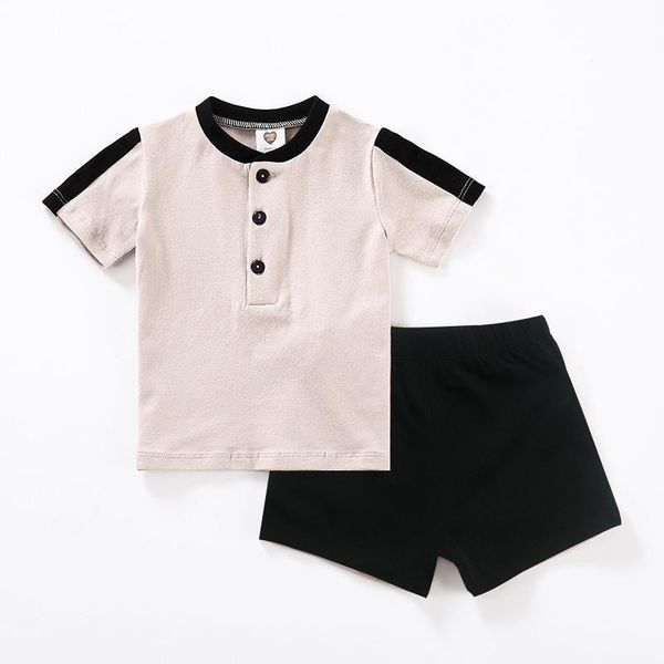 

2pcs set baby clothes short and shorts children casual set ruffles button kids clothes contrast color fashion kids clothes y200803, White