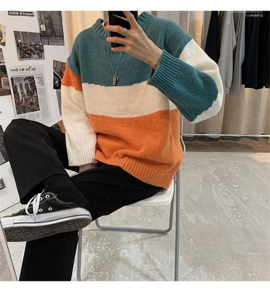 

fashion teenager mens sweater designer colorful striped long sleeve kniter casual mens loose pullover sweater, White;black