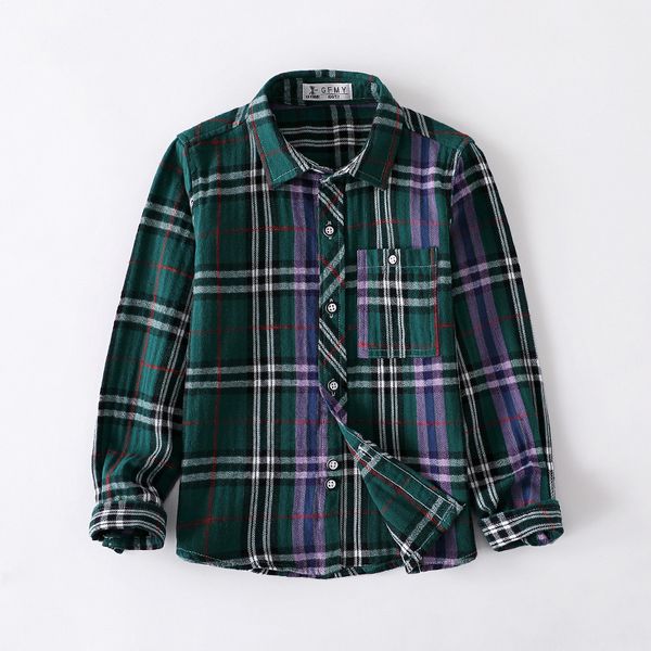 

2020 spring Cotton Full Sleeve Fashion kids Plaid Shirt 3T-14T Casual Big Kid Clothes Can Be a Coat, Green